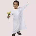 White Thobe/Jubba for Kids Children Muslim Robe Saudi Emarati Round Collar